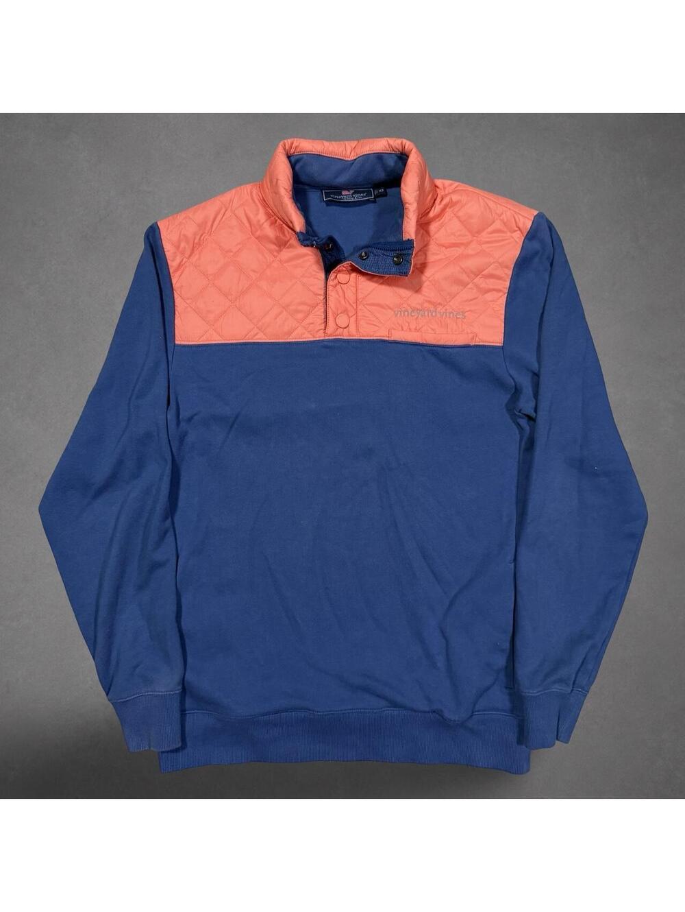 Vineyard Vines Quilted Shep Shirt Pullover Blue Orange XS